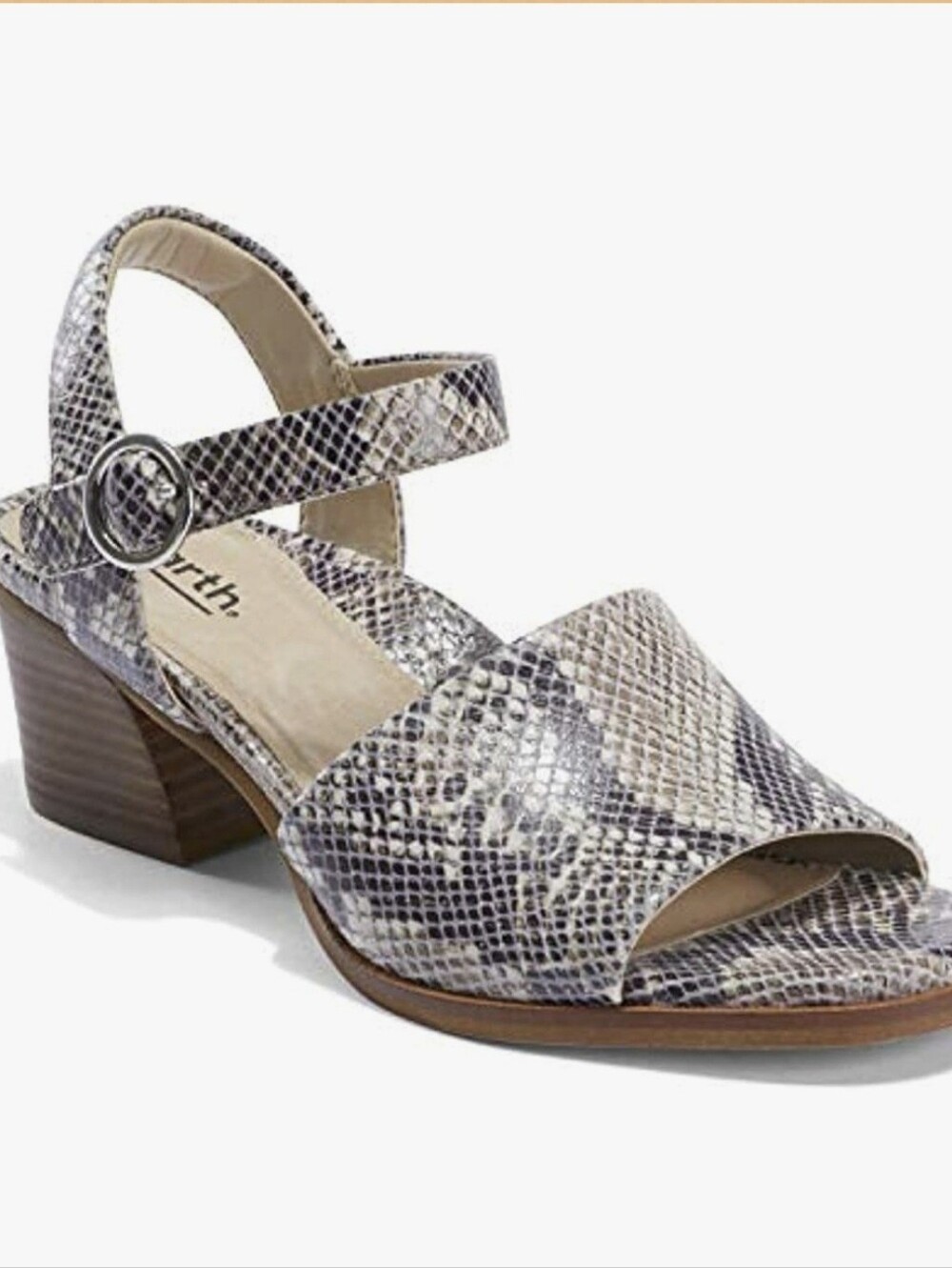 Earth Murano Haze Ankle Strap Leather  Sandal Grey Faux Snakeskin Size 9.5